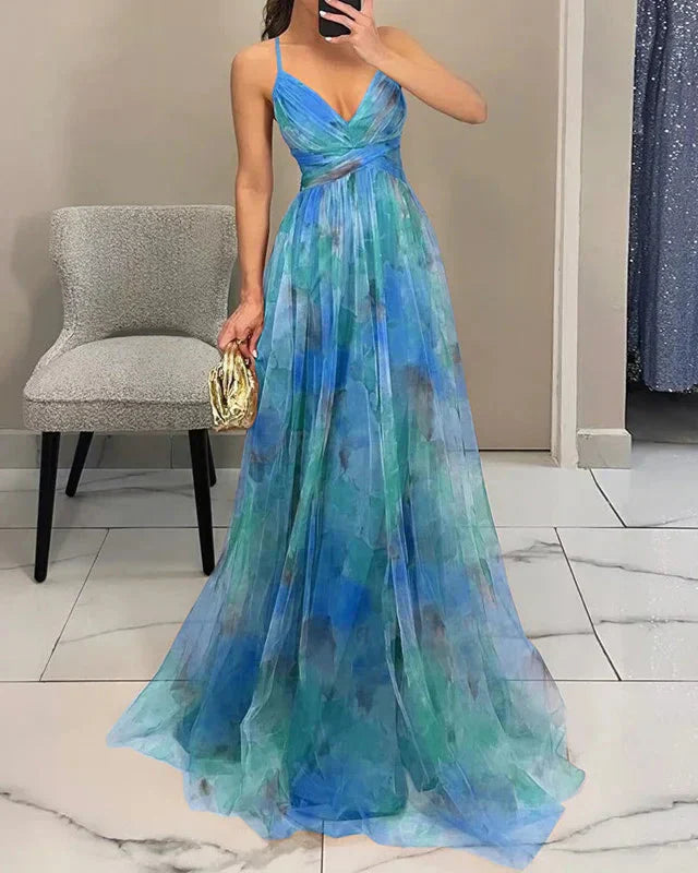 Vestido maxi elegante con estampado floral primaveral