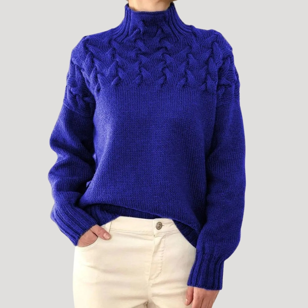 Jersey de invierno de punto trenzado con cuello alto para mujer