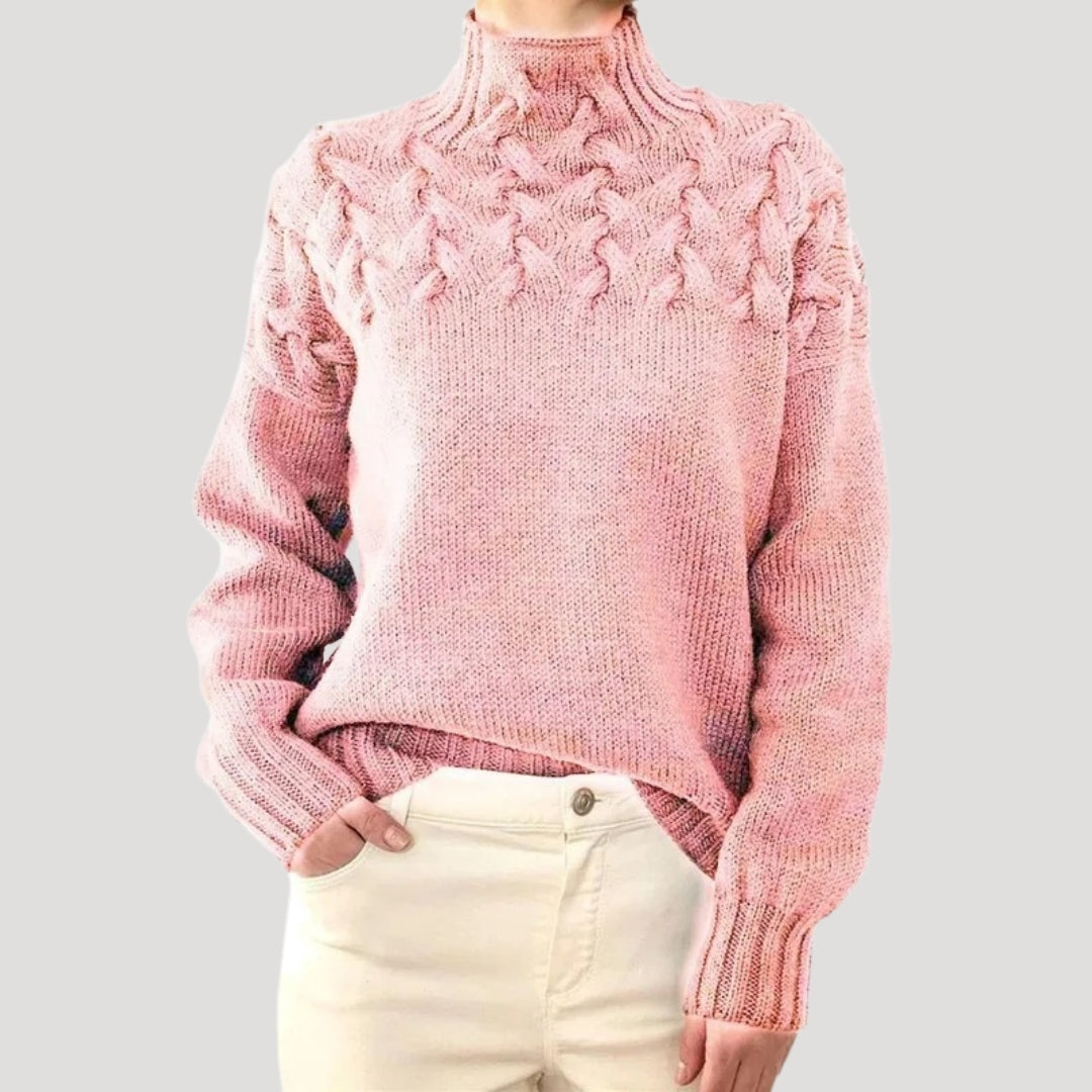 Jersey de invierno de punto trenzado con cuello alto para mujer