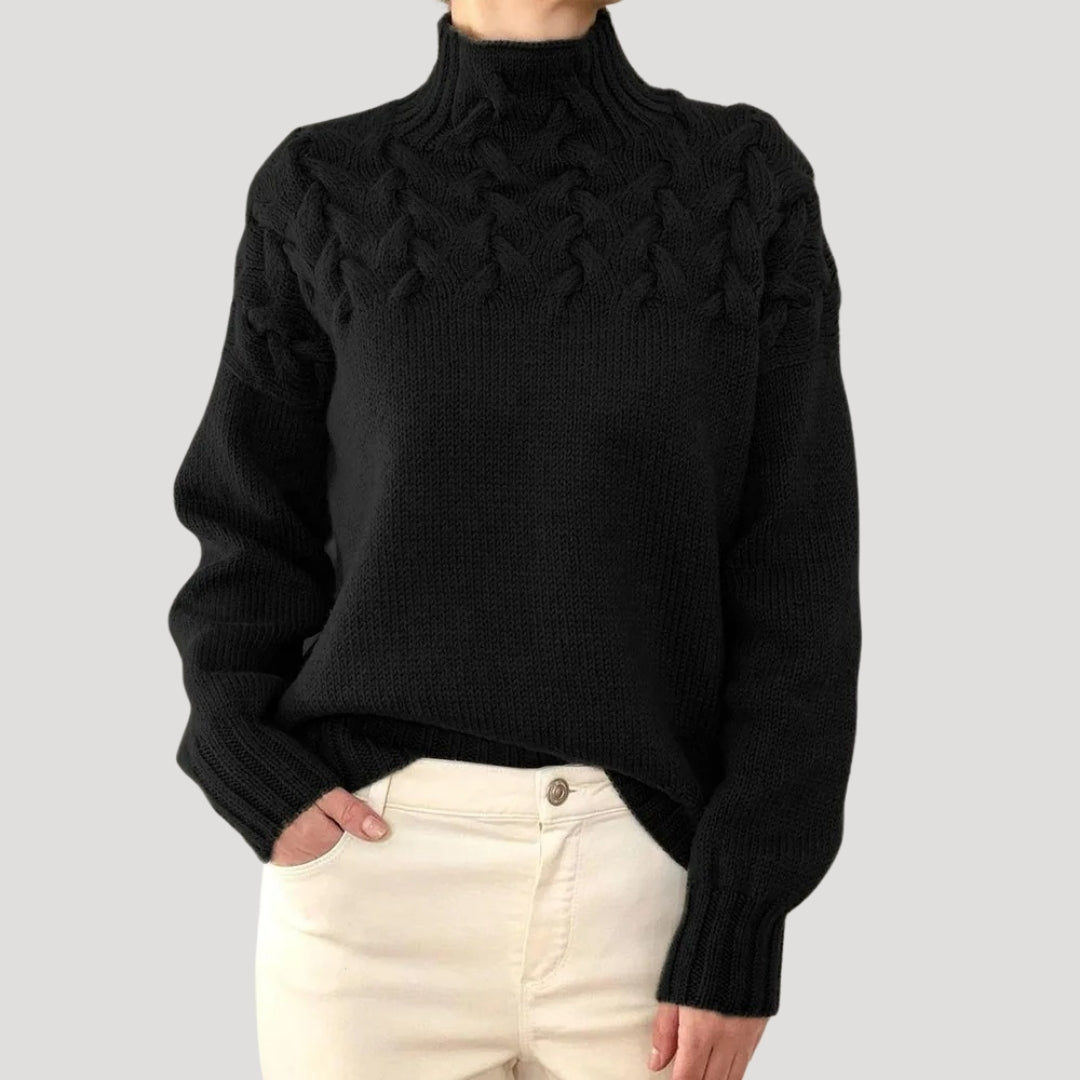 Jersey de invierno de punto trenzado con cuello alto para mujer