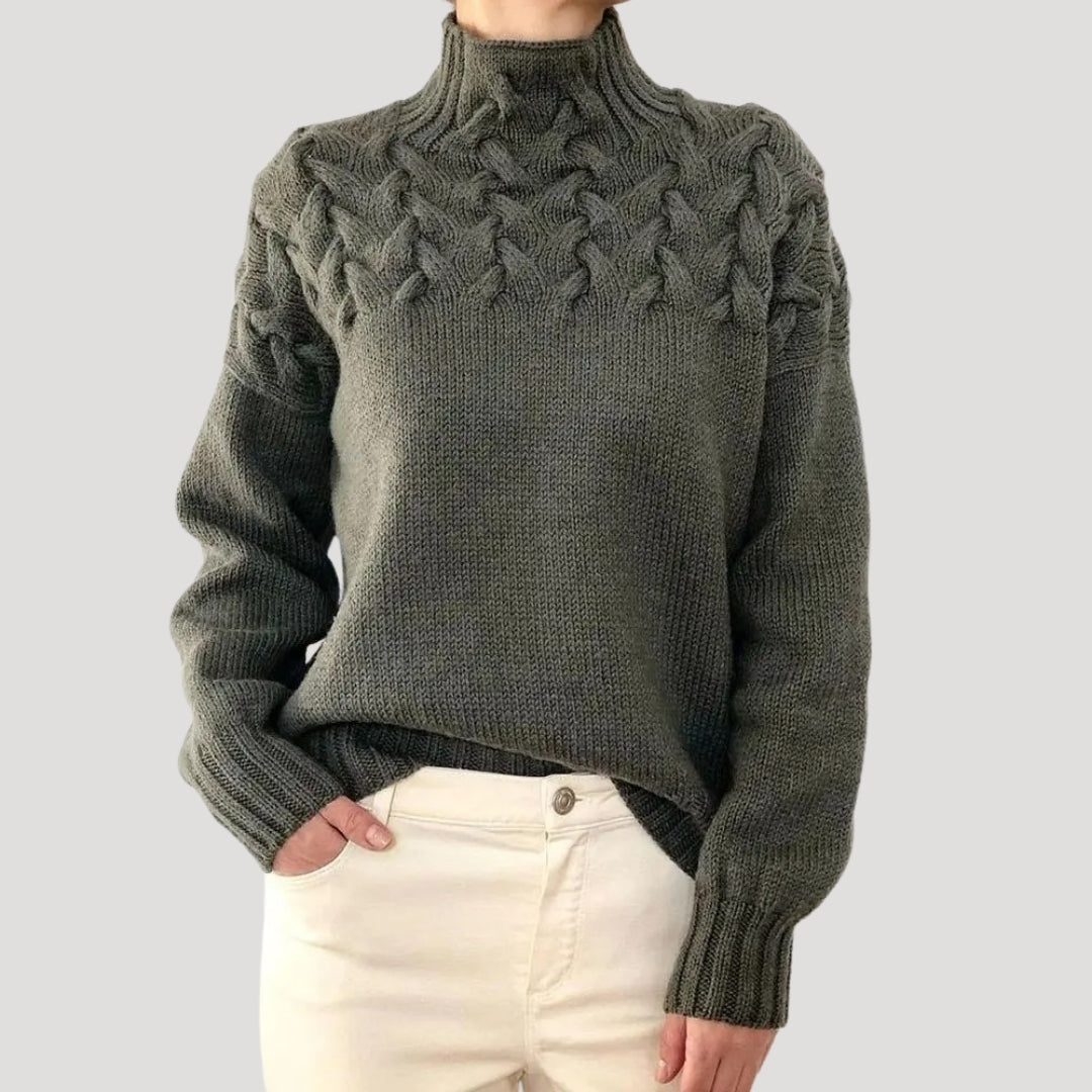 Jersey de invierno de punto trenzado con cuello alto para mujer