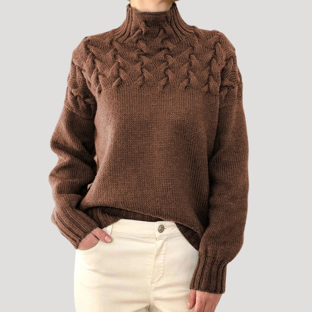 Jersey de invierno de punto trenzado con cuello alto para mujer