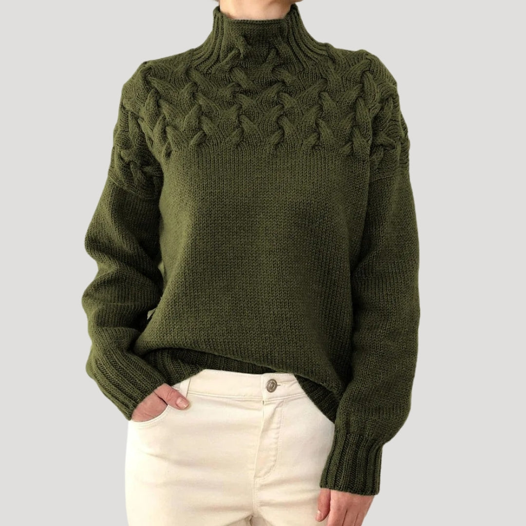 Jersey de invierno de punto trenzado con cuello alto para mujer