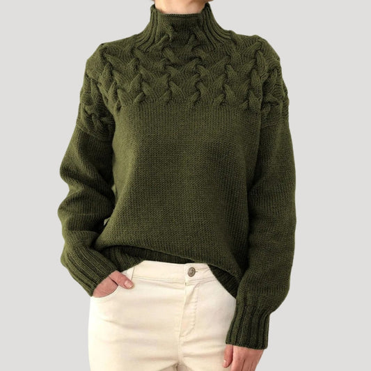 Jersey de invierno de punto trenzado con cuello alto para mujer