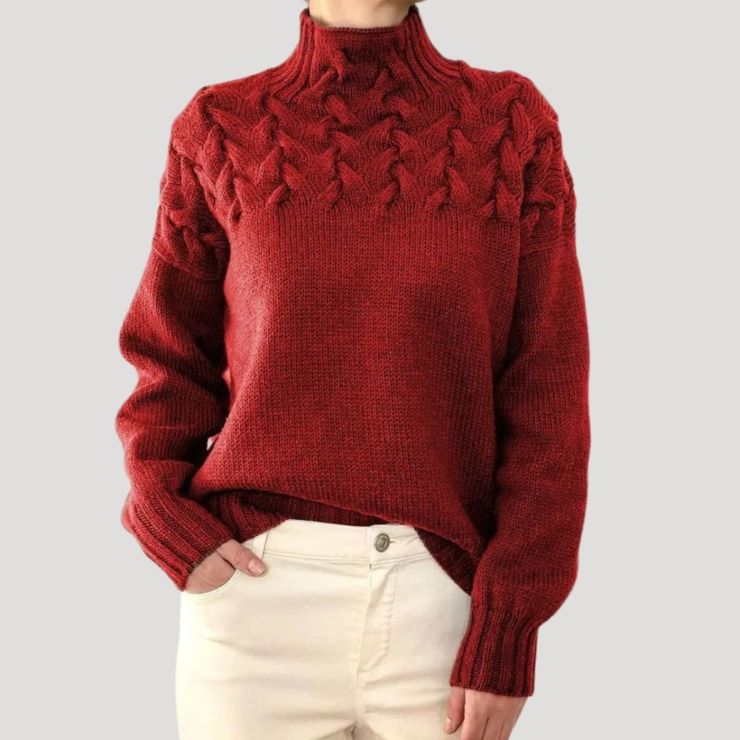 Jersey de invierno de punto trenzado con cuello alto para mujer