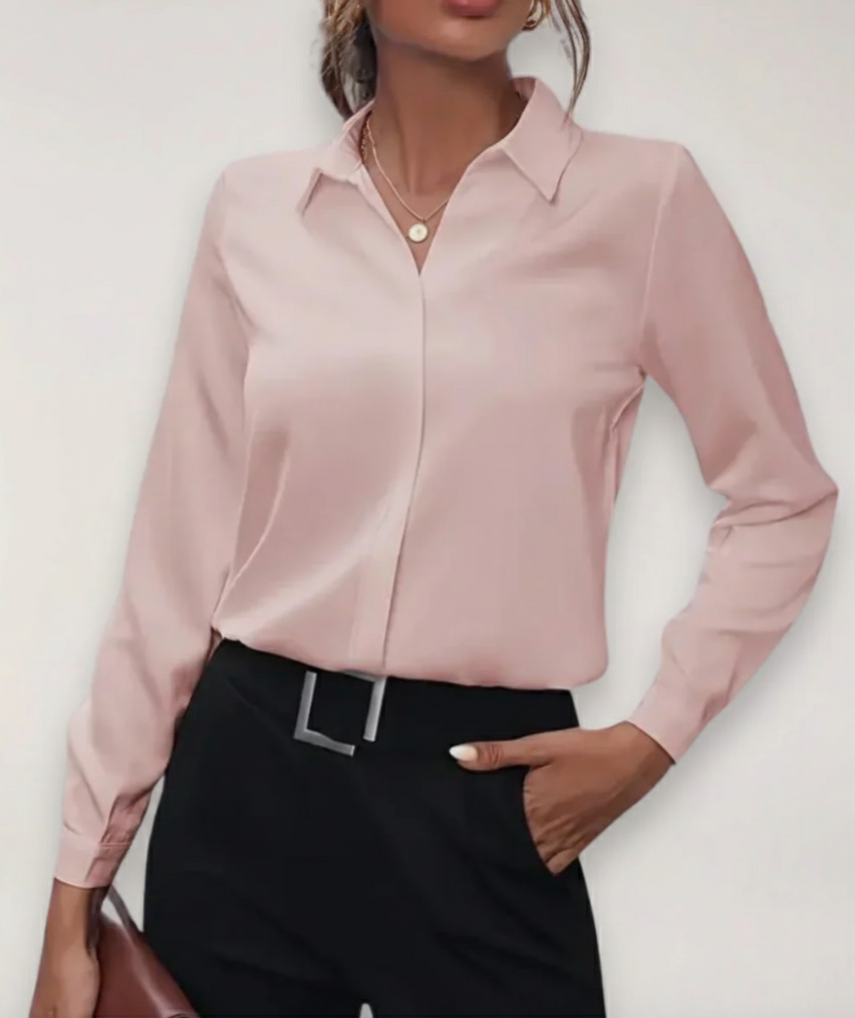 Blusa clásica con cuello camisero para mujer